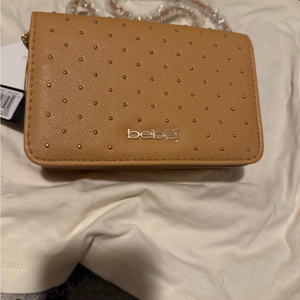 Bebe Camel Gold Studded Clutch